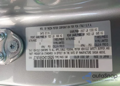 2017 Fiat 124 Spider Elaborazione Abarth z USA, uszkodzony, nr VIN JC1NFAEK0H0106929